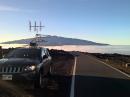 N6NB’s rover-type station at 8000 feet elevation on Mauna Loa mountain, with Mauna Kea, the Big Island’s other 13,000 foot mountain, in the background. [Wayne Overbeck, N6NB, photo]